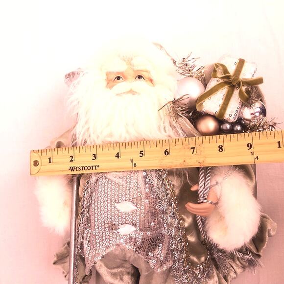 Christmas Silver White Faux Fur 16" Standing Ceramic Face Hands Collectible Sana - Picture 15 of 16